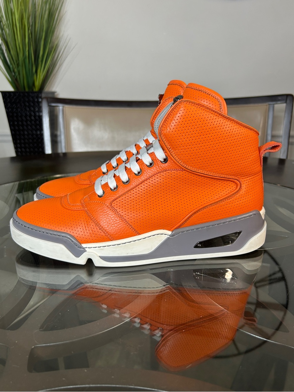 Versace Orange Perforated Leather Medusa Head High Top Sneakers Men Size 12